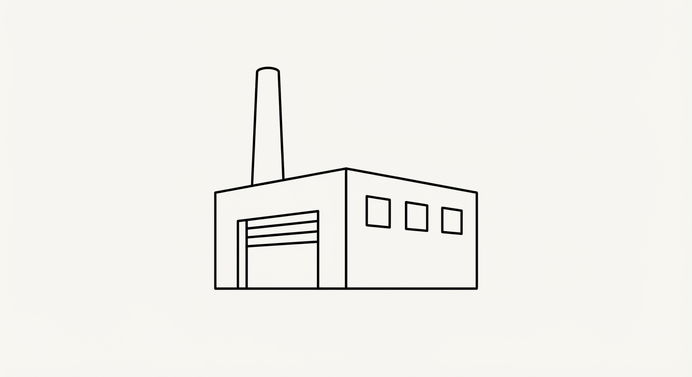 Line drawing of a factory building