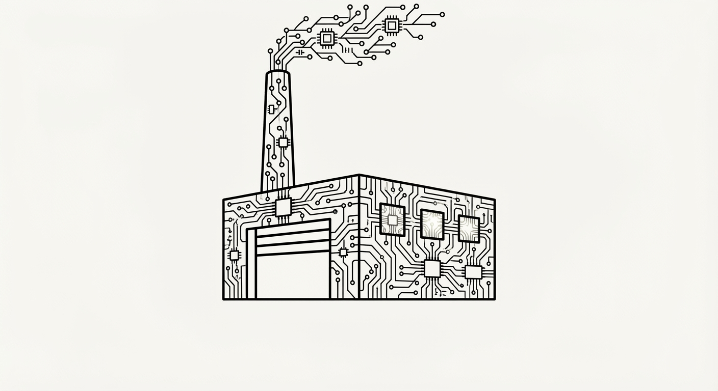 Line drawing of a factory filled with circuit intelligence